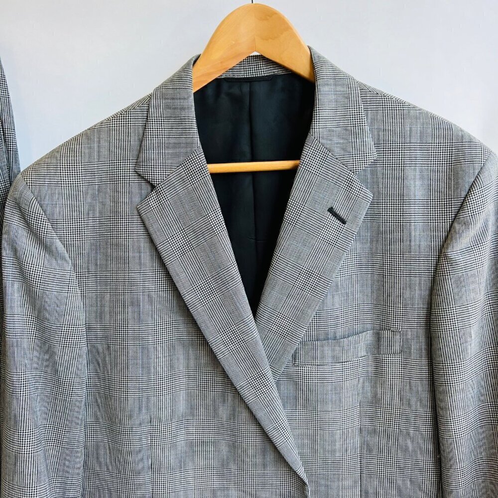 H. Freeman Plaid Suit, Classic Pleated Pants, Black/Gray, View 3
